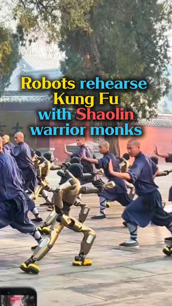 Robots rehearse Kung Fu with Shaolin warrior monks