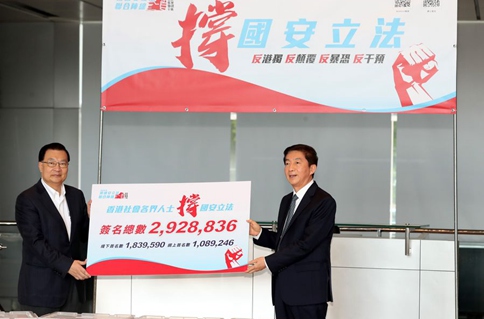 Nearly 2.93 mln HK residents show support of national security legislation by signing petition